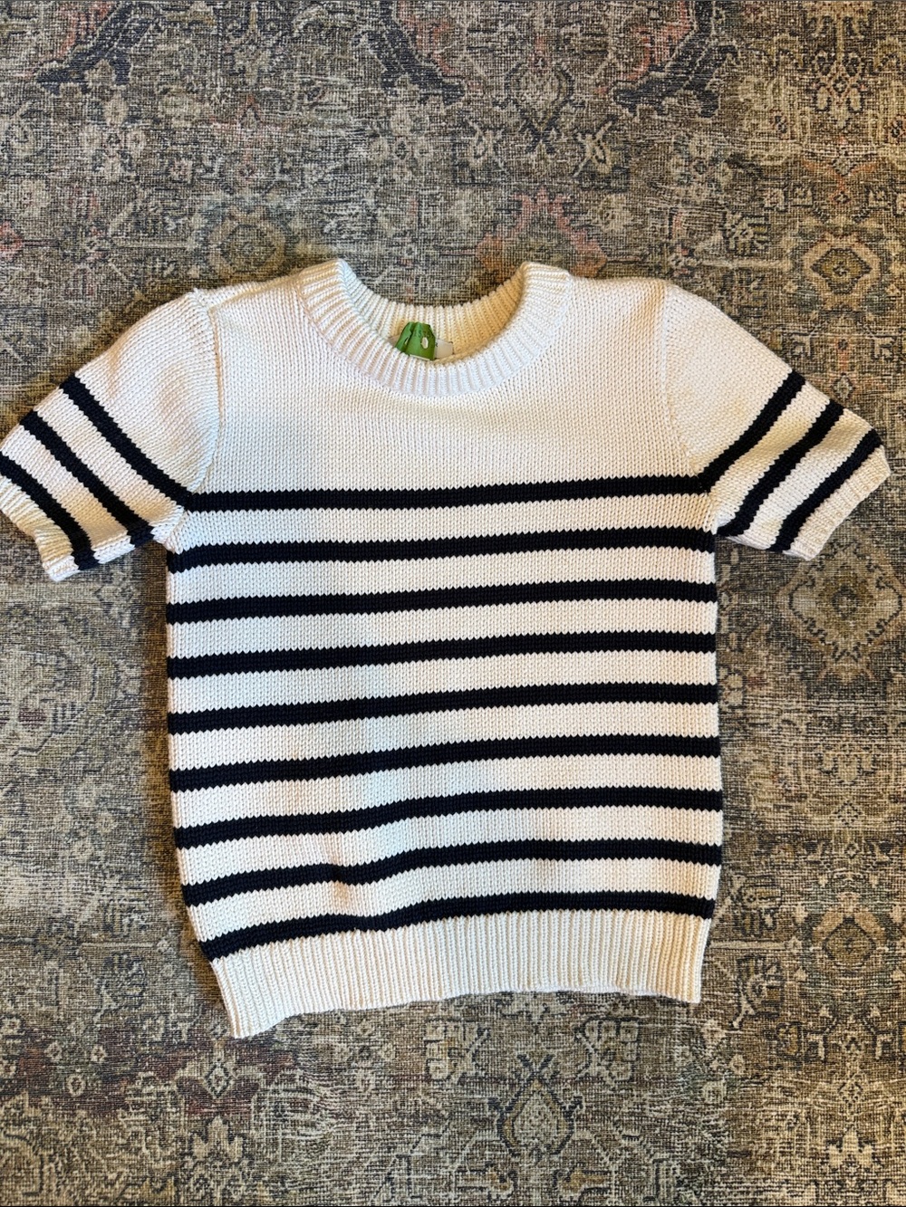 Ann Taylor Navy & White Striped Short Sleeve Sweater